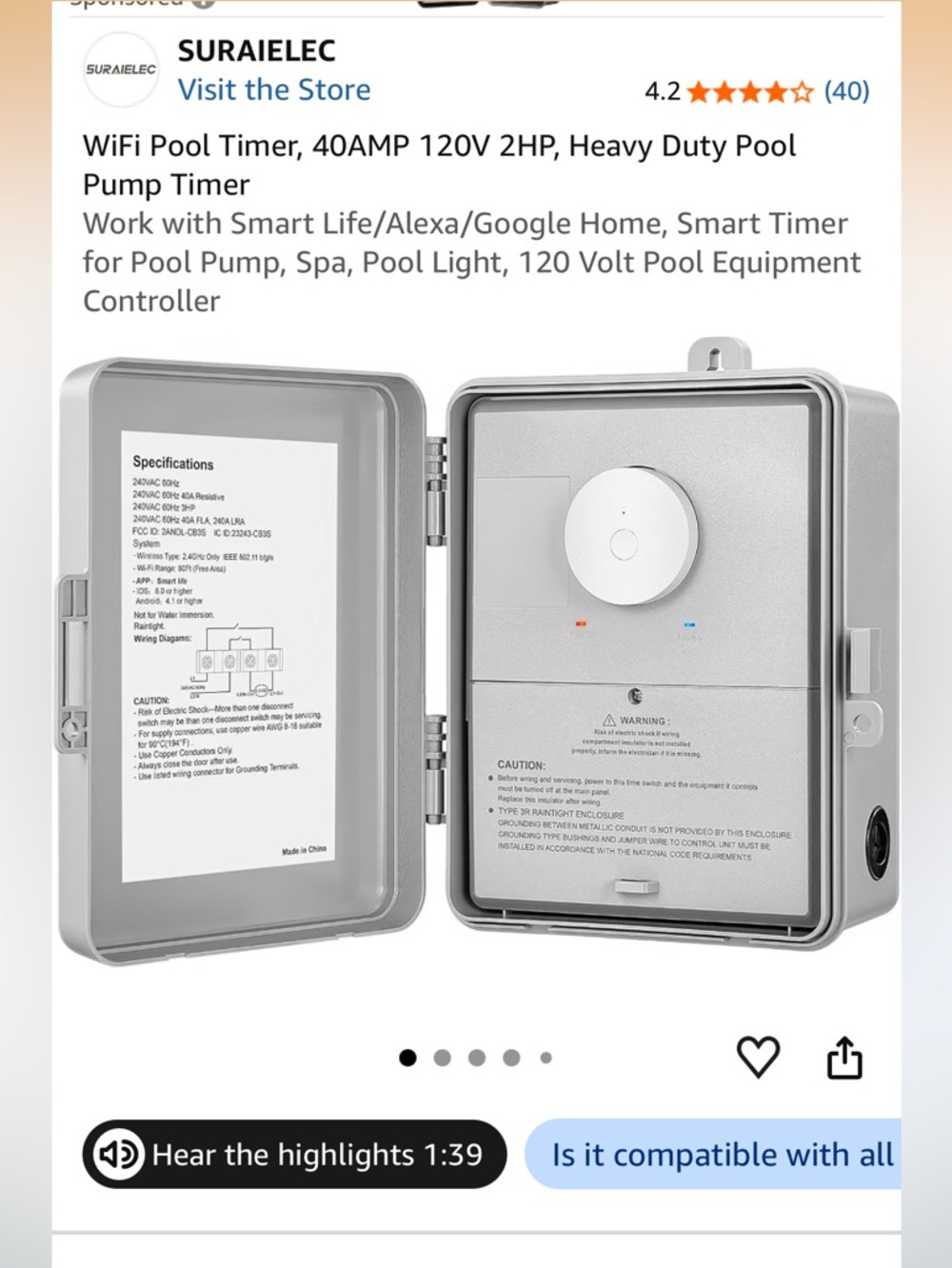 Suraielec WiFi Pool Timer Controller in Gray